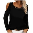 thumbnail image 2 of Trendy Cold Shoulder Tops for Women Long Sleeve Tunic Tops Blouses Sexy Casual Criss Cross Pullover Cut Out Shirts, 2 of 4