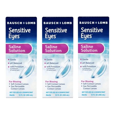 Sensitive Eyes Saline Solution from Bausch & Lomb, for Soft Contact & Gas Permeable Lenses, Saline Solution with Potassium, 12 Fl Oz (355 mL) (Pack of 3)