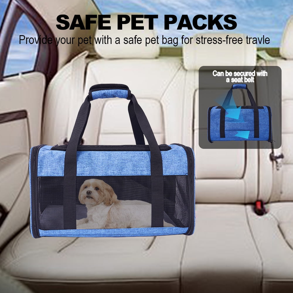 Airline-Approved Pet Carrier For Small To Medium Sized Cats And Puppies (up to 17 lbs) With Folding Litter Box, Collapsible Cat And Dog Carrier For Air Travel And Daily Trips(Blue)