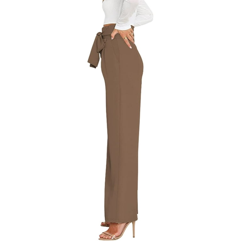 PIKADINGNIS Women s Casual Plain Stretchy Bow Tie High Waist