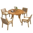 thumbnail image 2 of Christopher Knight Home 5-Piece Outdoor Dining Set, 47" Wood Round Table with Wicker Chairs, Cream Cushions, 2 of 13