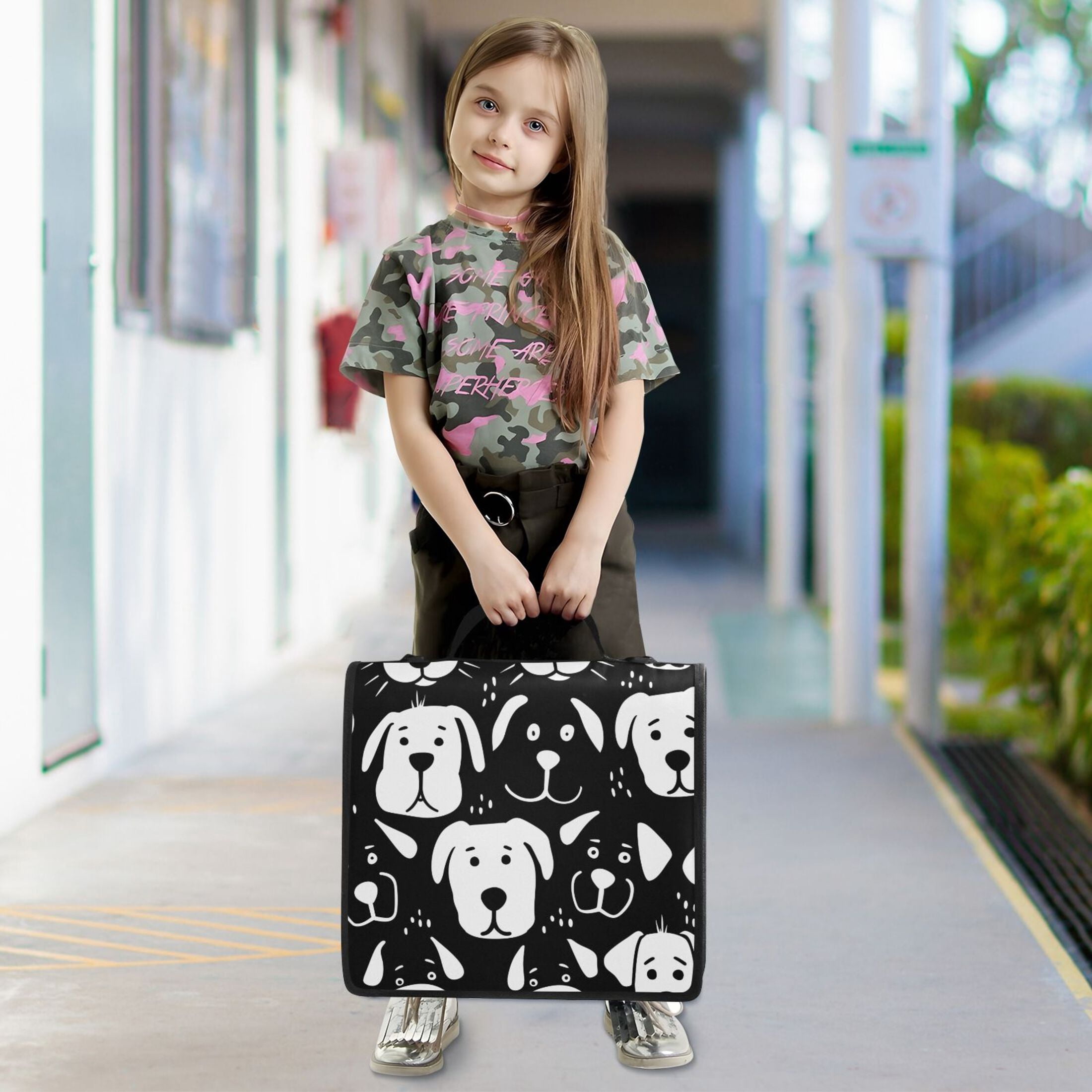 3 Ring Zipper Binder with Shoulder Strap Waterproof Trapper Keeper 2 Inch D-Ring 500 Sheets Capacity Black White Dog Face