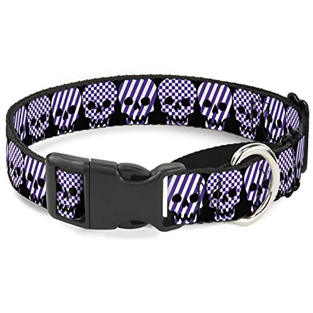 Buckle-Down Checker & Stripe Skulls Black White Purple Martingale Dog Collar