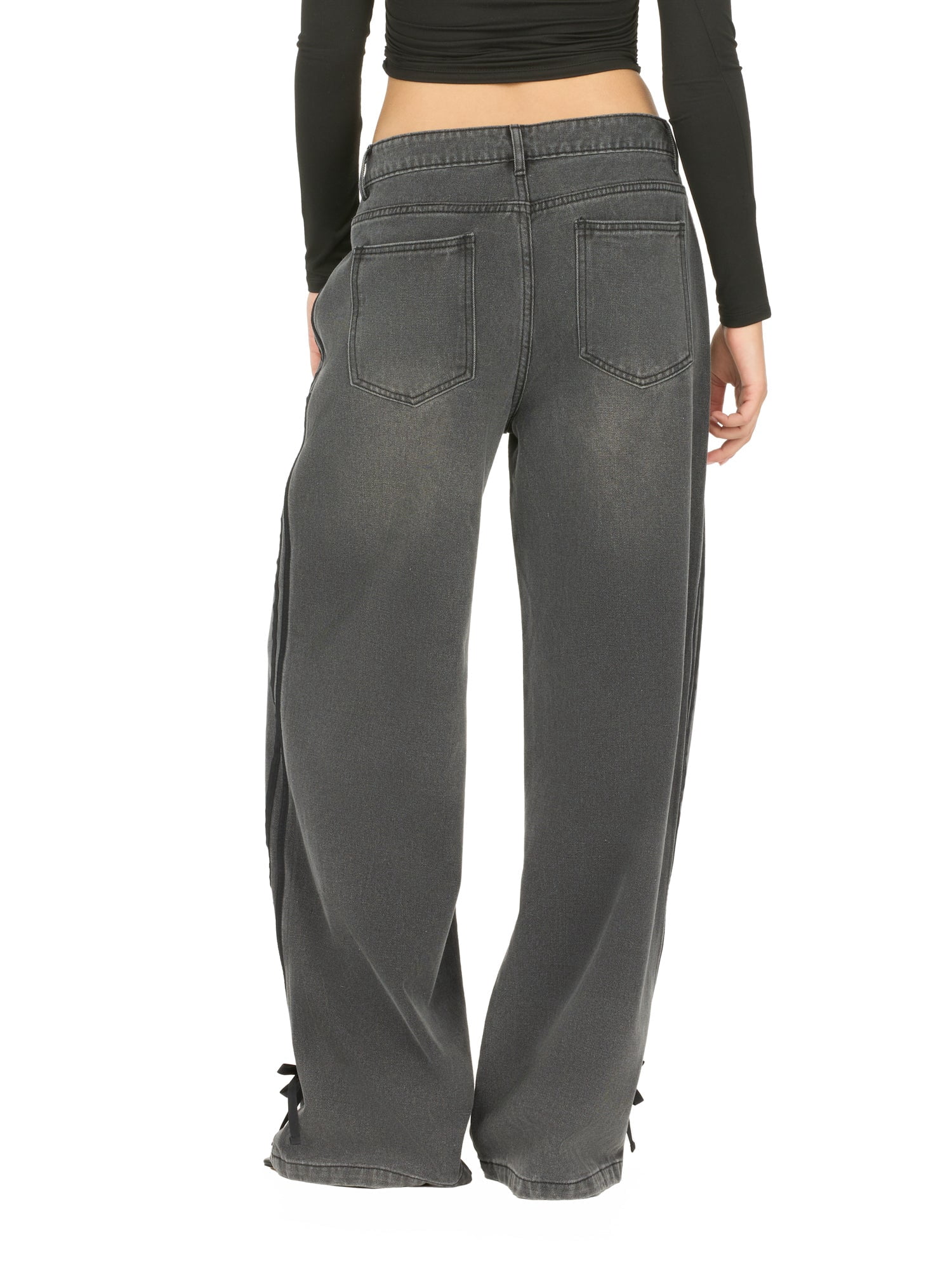 Forever 21 Women's Low Rise Baggy Fit Jeans with Side Stripes and Bow Accents, Sizes 0-14