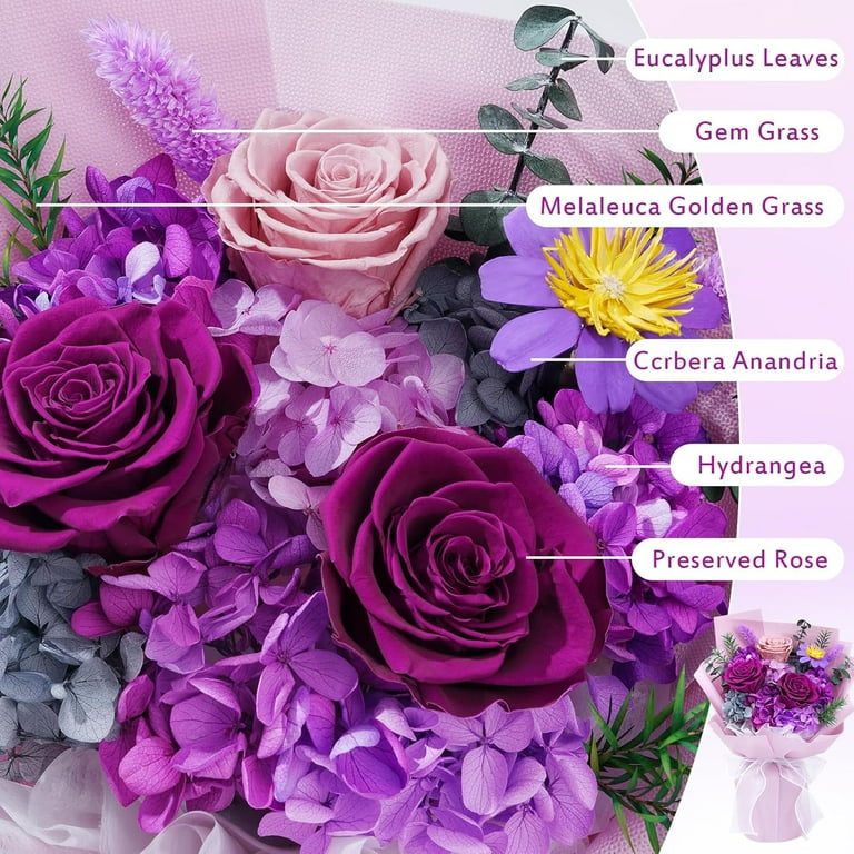 Gingprous Preserved Flowers for Delivery Prime,Purple Flowers