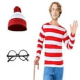 thumbnail image 4 of Adult Red and White Striped Shirt Outfit Halloween Cosplay Costume Shirt Hat Glasses, 4 of 6