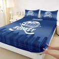 thumbnail image 4 of Homewish Cartoon Ice Hockey Twin Sheet Sets for Kids, Modern American Sports Twin Fitted Sheet, Deep Blue Stripes Flat Sheet, Breathable Home Decor, 3 Pieces, 4 of 8