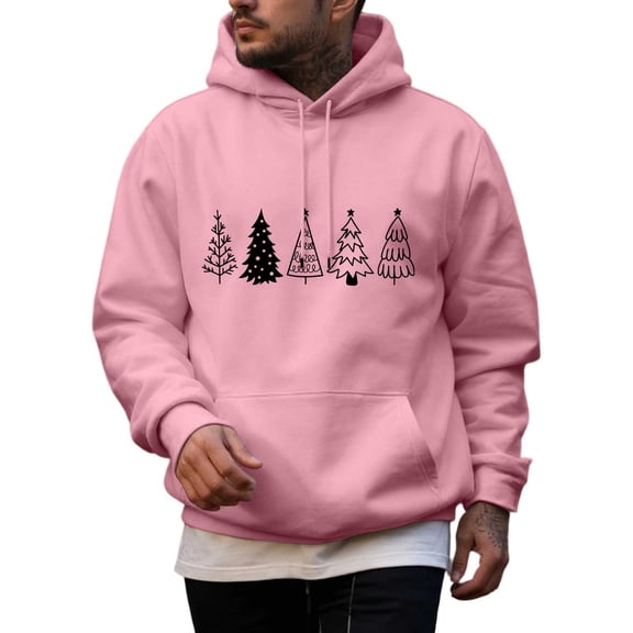 Men's Christmas Festive Seasonal Hoodie Sweatshirt With Print Winter Pink S