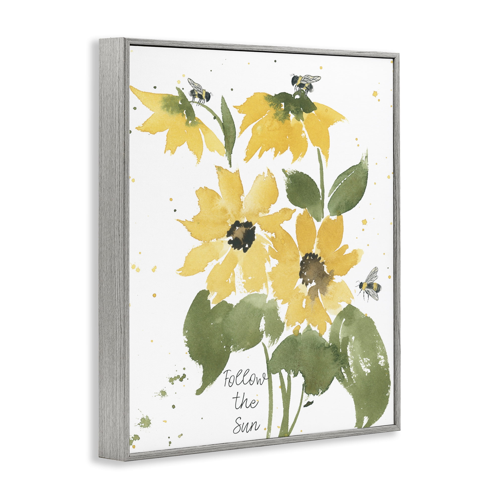 Stupell Industries Follow The Sun Phrase Botanical & Floral Painting Gray Framed Art Print Wall Art, 24 x 30