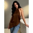 thumbnail image 4 of LMLYSoH Satin Halter Tops for Women Summer Asymmetrical Loose Going out Tank Tops Tie up Backless Shirts for Streetwear, 4 of 8