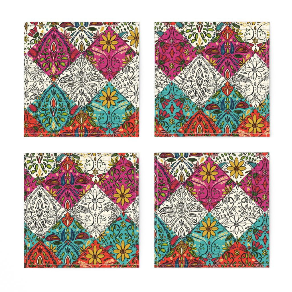 Cloth Placemats Floral Bohemian Patchwork Boho Cheater Geometric Set of 2 
