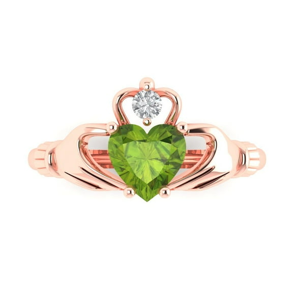 Claddagh Engagement Ring for Women - 1.06ct Natural Peridot in 18K Rose Gold Promise Ring