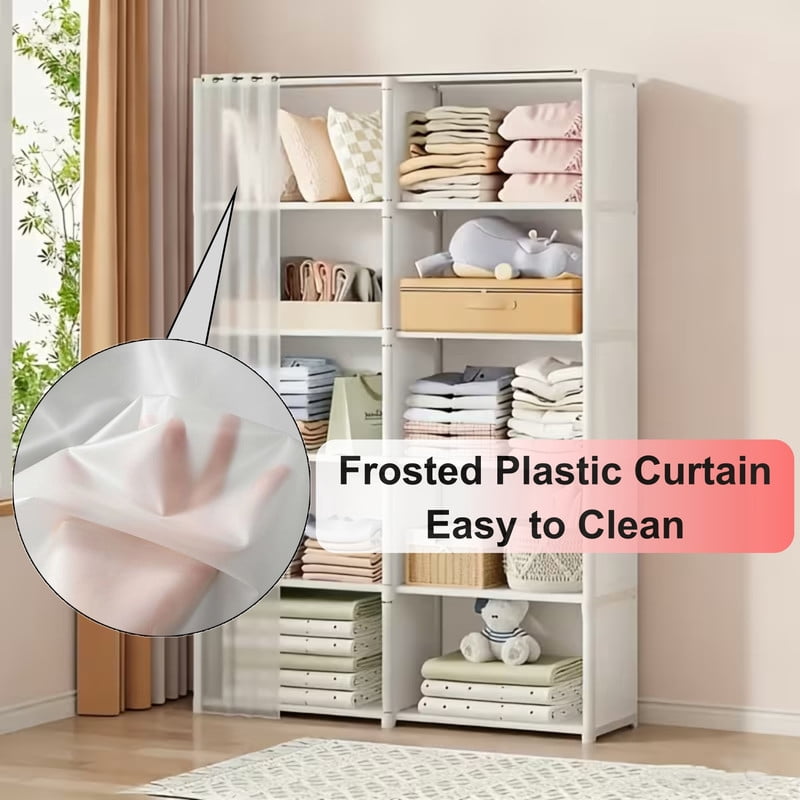 Howcool 61''H Dustproof 5-Tier Simple Closet Cabinet with Plastic Curtain, 10-Cubby Storage Rack, Shelf Organizer Unit