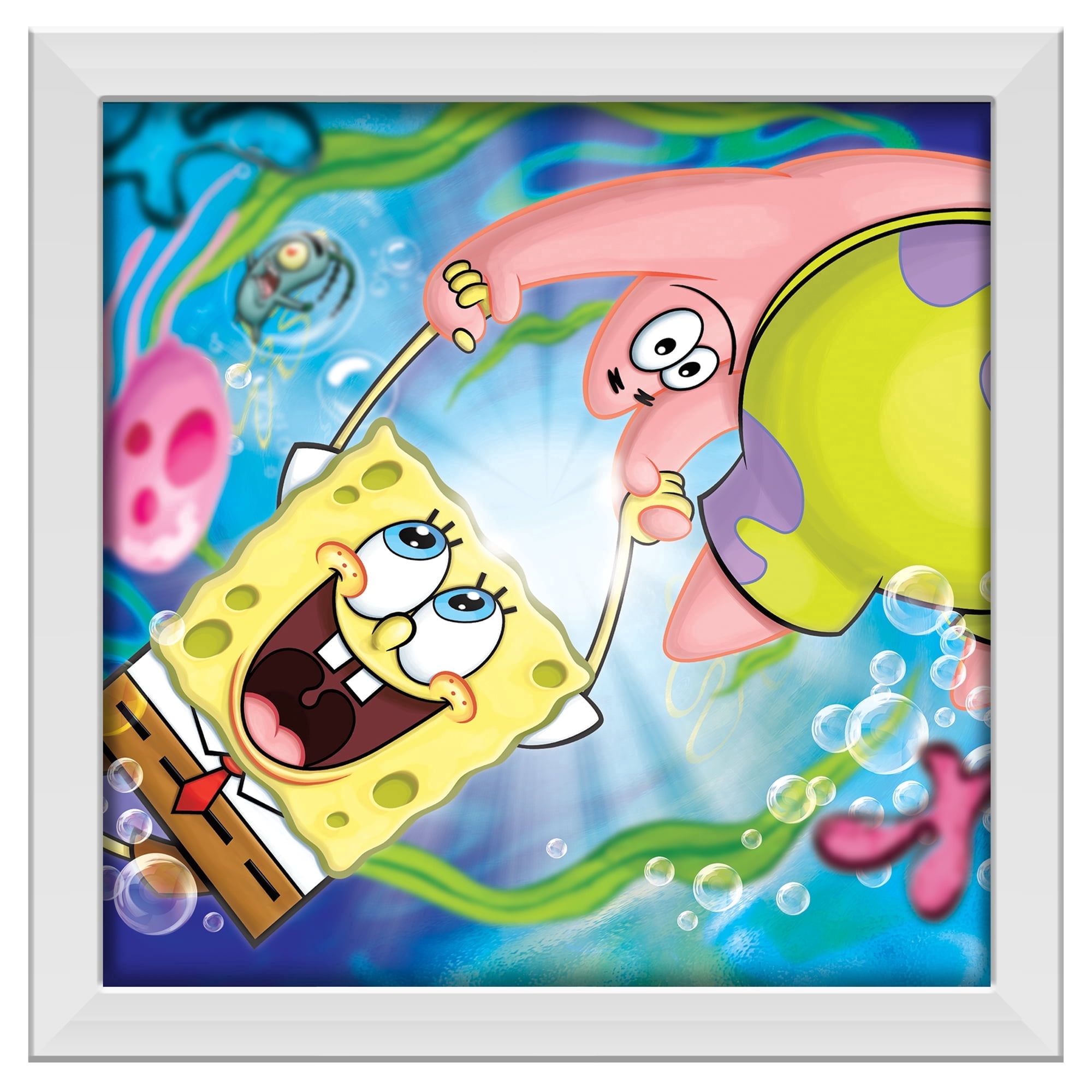 (2 pack) Silver Buffalo Spongebob SquarePants and Patrick Hand Hold Gel Coat 6" x 6" Framed MDF Modern Wall Art