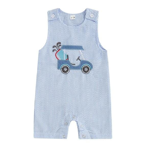 Musuos Baby Boys Casual Jumpsuit, 3M 6M 12M 18M Sleeveless Crew Neck Striped Embroidery Golf Cart Summer Romper Clothes for Daily