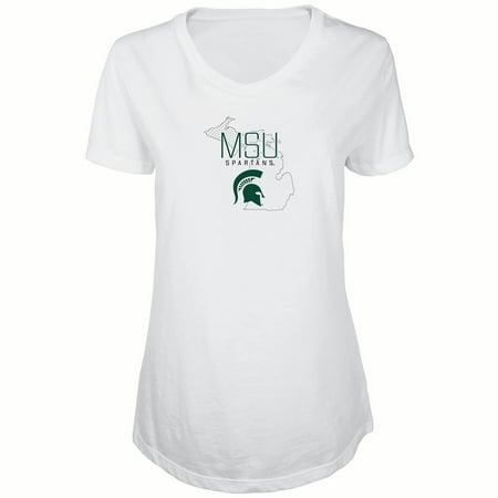 Michigan State Embroidery - Women's Russell White Michigan State Spartans Tunic Metallic Cap Sleeve V-Neck T-Shirt