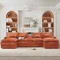 thumbnail image 6 of Aisword 124" U Shaped Cloud Couch Sectional with USB Charging, Hidden Storage, Cup Holders & Chenille Double Chaise, Orange, 6 of 7