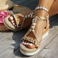 thumbnail image 3 of Boho Platform Wedge Sandals for Women 2025 Beach Vacation Braided Bead Ankle Strap Dress Summer Shoes, 3 of 7