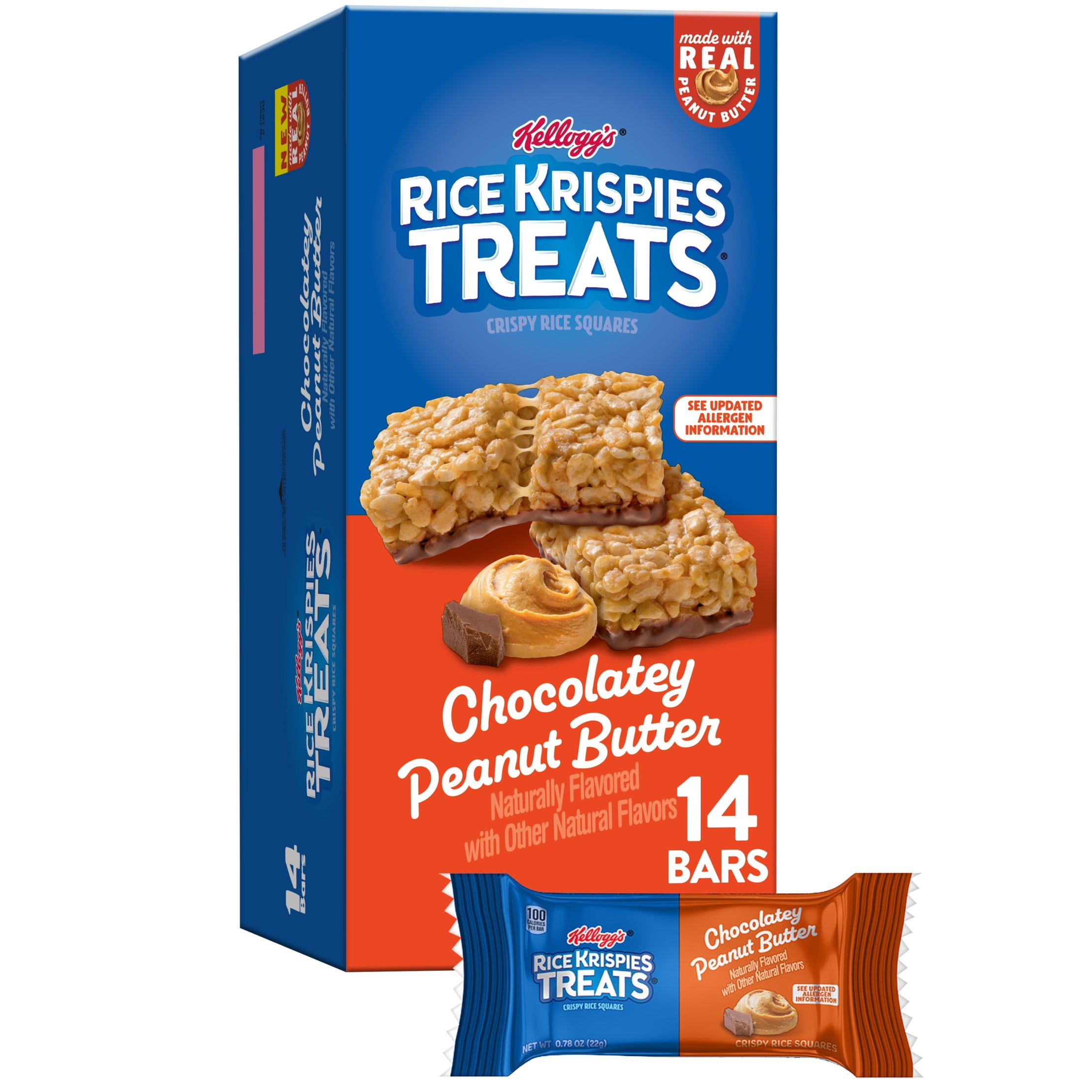 (6 pack) Rice Krispies Treats Chocolatey Peanut Butter Chewy Crispy Rice Squares, Kids Snacks, 10.8 oz, 14 Count