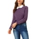 thumbnail image 5 of INSPIRAR CHIC Blusa Casual de Manga Larga para Mujer con Cuello de Muñeca a Rayas Contrastantes y Elástico en la Parte Posterior, Morado y Negro, 5 of 8