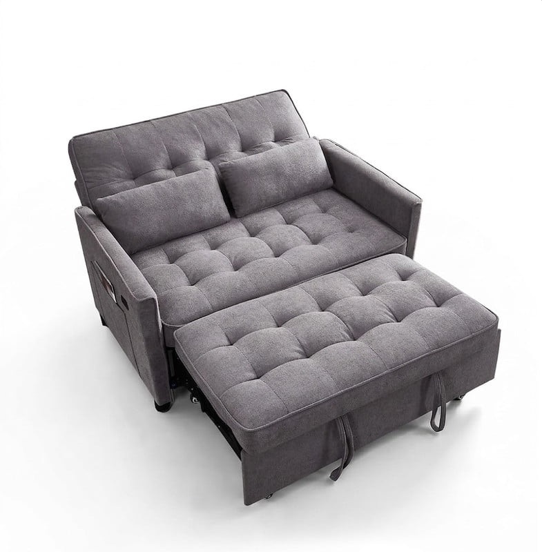 3-in-1 Convertible Sofa Bed with USB Charging Ports, Pull-Out Sleeper Sofa with Adjustable Backrest and Side Pocket, Compact Loveseat Couch for Living Room, Apartment, Dorm