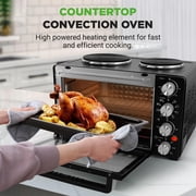 NutriChef 2-in-1 Convection Oven & Cooker, 30 Quart 1500W Multi-Function Oven with Dual Hot Plates, 7 Cooking Modes, Rotisserie, Broil & Bake, 19.6x16x13.5