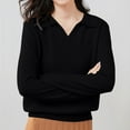 thumbnail image 2 of VISALY Polo Pullover Sweater Loose Pullover Oversized Sweatshirt Lightweight Knit Sweaters for Women Business Casual Outfits Knitted Pullover Cable Knit Pullover Sweater Fall Winter Clothes Black M, 2 of 8