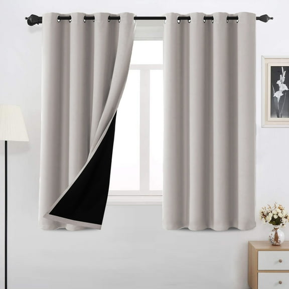 H.VERSAILTEX Physical 100% Black Out Window Curtains for Living Room 63 Inch Long 2 Panels Set, Double Layer Thermal Insulated Drapes for Bedroom, Pumice Stone, 52" x 63"