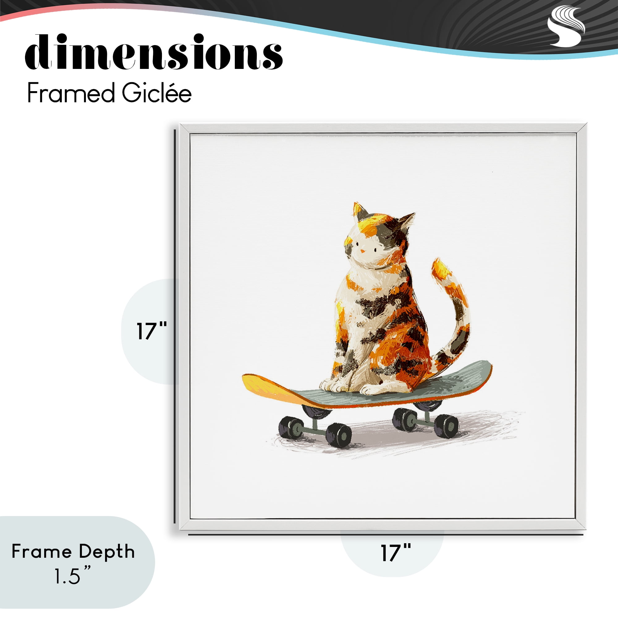 Stupell Industries Calico Cat on Skateboard White Framed Giclee Art, design by Ziwei Li
