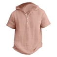 thumbnail image 4 of Boys Hoodie Linen Shirts Button Up Henley Short Sleeve Casual Shirts Youth Teens Summer Lightweight Beach Vacation T Shirts, 4 of 4