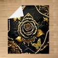 thumbnail image 2 of Manfei Gold Black Rose Throw Blanket for Couch 40x50 for Girls Women, Bohemian Damask Pearl Plush Blanket, Butterfly Flannel Throw, Lightweight Room Decorative, 2 of 6