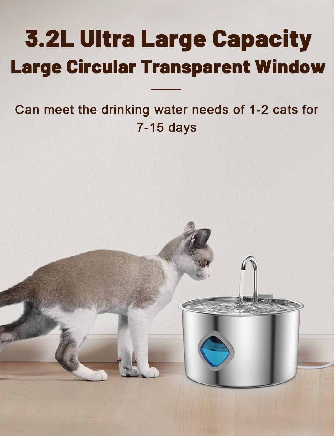 Stainless Steel Dog Water Fountain - Quad-Purification System, Continuous Circulating Flow, Quiet Operation & Easy-to-Clean