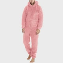 ZRGHAOYLQ Men's Fuzzy Hooded Jumpsuits One Piece Warm Fleece Pajama Sets Casual Full Zipper Winter Loungewear Outfits with Kangaroo Pocket