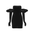 thumbnail image 4 of Qiylii Women Hepburn Velvet Dress Strapless Puff Long Sleeve Glove Mini Dress Bodycon Dress, 4 of 8