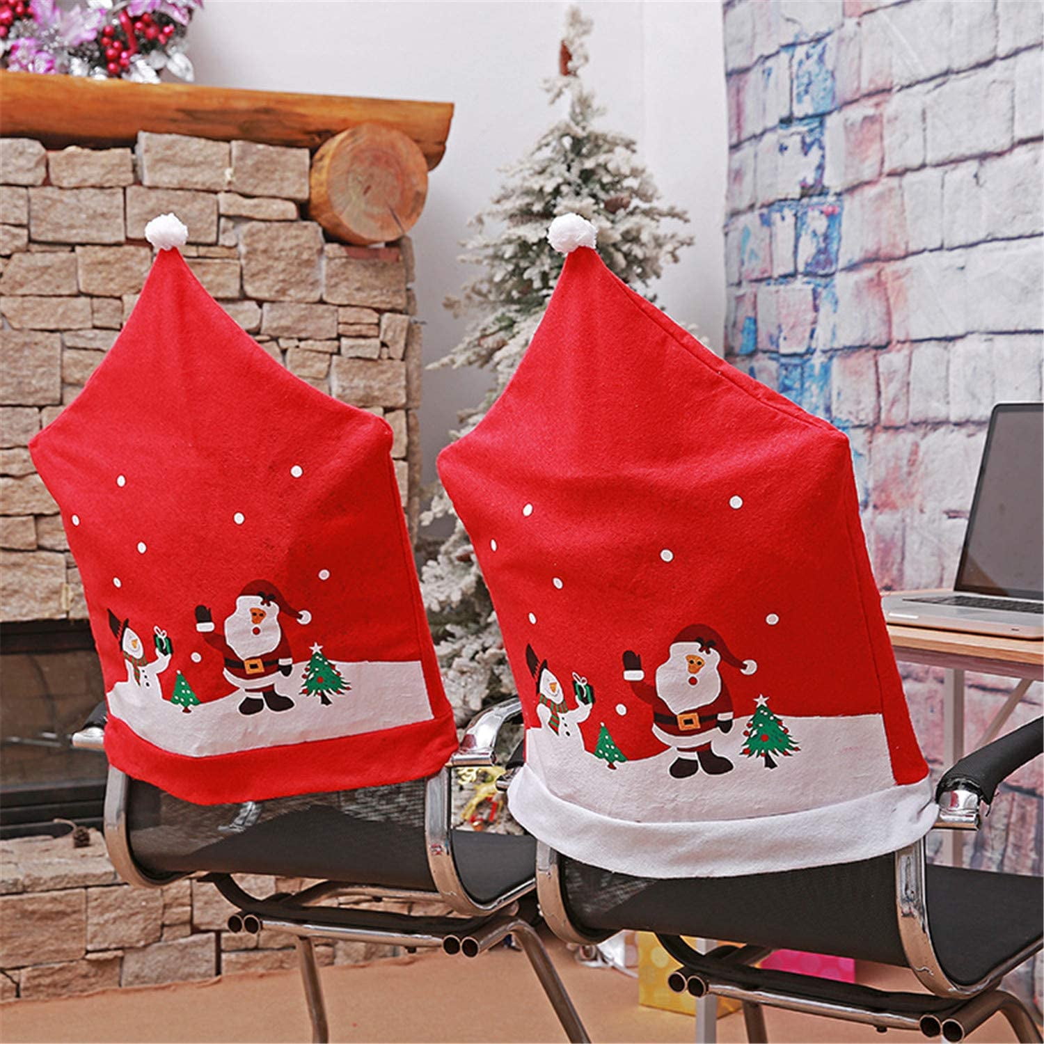 Christmas Holiday Party RED SANTA HAT CAP CHAIR COVER Kitchen Dining Decorations 