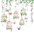 thumbnail image 3 of Adhesivos de pared con forma de jaula de pájaros con flores y mariposas, 40 x 59 cm, PVC, 3 of 4