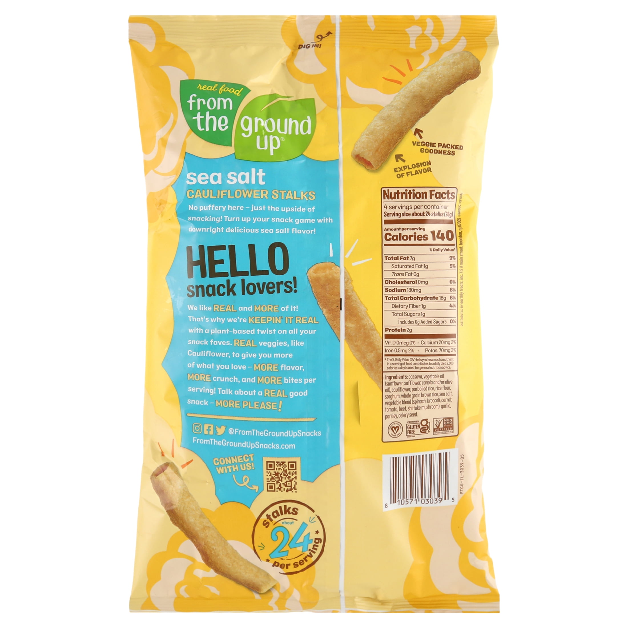 (3 pack) Real Food From The Ground Up Cauliflower Sea Salt Stalks, 4 oz Bag