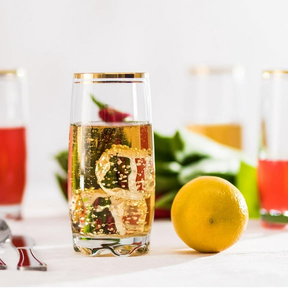 13.25 Oz Gold Glass Cup Set of 6 - Elegant Drinking Glasses with Gold Accented  for Entertaining, Dining & Everyday Use