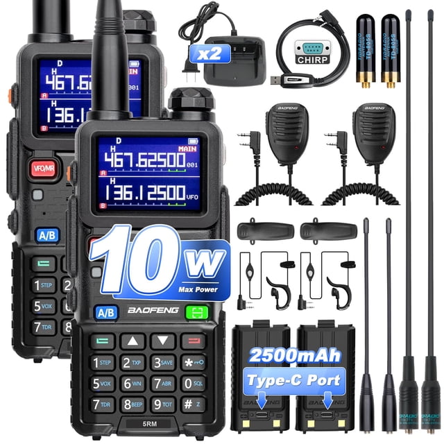 Radio Bidireccional BAOFENG 5RM 10W, NOAA, USB-C, Paquete de 2