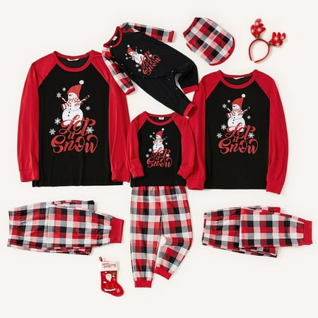

Christmas Family Matching Pajama Sets Snowmen Print Long Sleeve Top and Plaid Pants Holiday Sleepwear