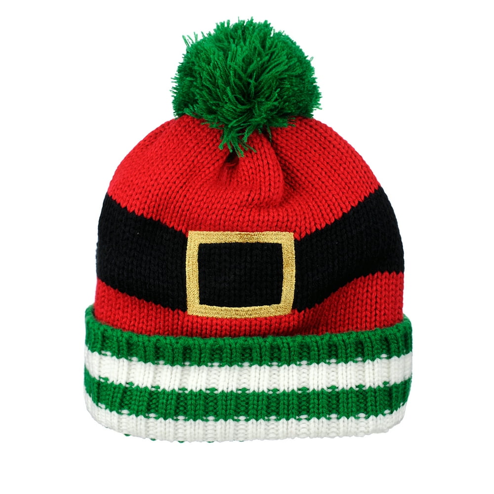 D&Y Christmas Holiday Theme Winter Warm Knit Pom Beanie Hat, Santa's