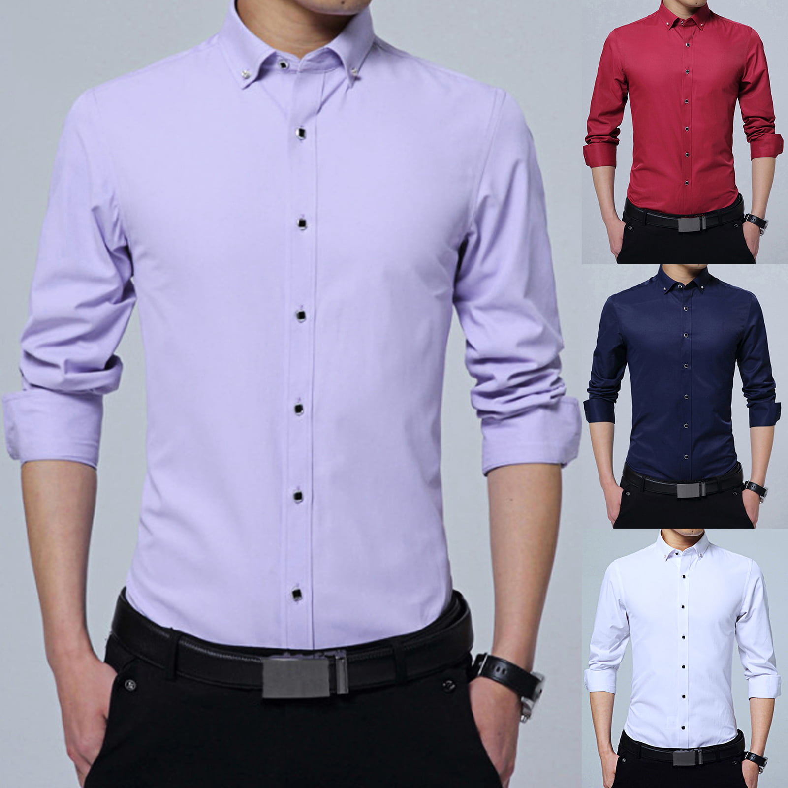 MOUTEN Mens Plaid Check Casual Business Long Sleeve Button Up Slim Fit Dress Work Shirt 