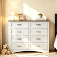 thumbnail image 2 of 8 Drawers Dresser, Gizoon Wooden Large Storage Cabinet with Metal Handle, White Dresser for Bedroom with Rustic Top, 2 of 9