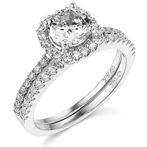 2.70 Ct Round Cut Engagement Wedding Ring Set Real 14K White Gold Matching Band