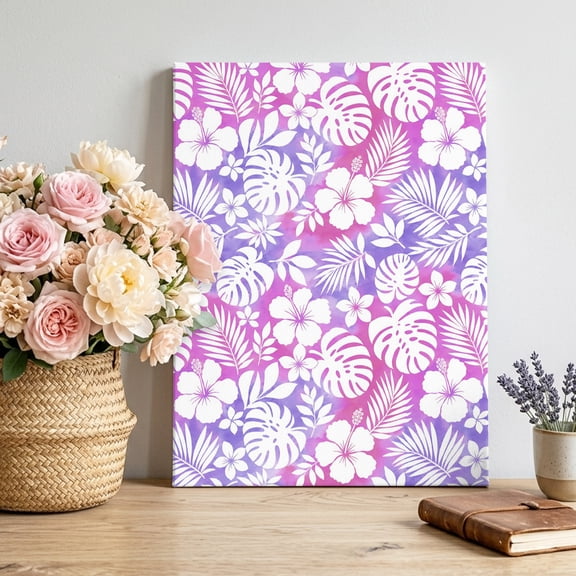 Tropical Flowers Canvas Wall Art for Living Room, Summer Country Botanical Monstera Leaf Floral Poster Print Painting for Entryway Side Of Cabinet Decoration Wall Pictures Prepare To Hang 8"x12"