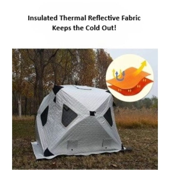 Thermal Insulated Ice Fishing Tent, Gray Nylon Shelter 71 x 71 x 63