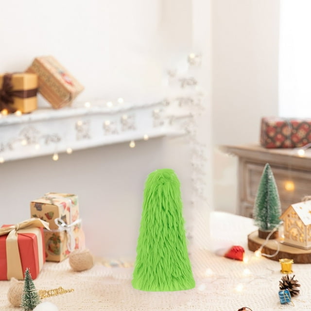 Sokhug Green Furry Christmas Tree Artificial Tabletop Christmas Tree Plush Table Decorations with Ball, Santa Hat for Indoor Home Kitchen Dining Table Decor