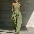 thumbnail image 2 of PBFRDSJ One Shoulder Jumpsuits for Women Sleeveless Tie Side Wide leg Jumpsuits Ruched Waist Summer Minimalist Flowy Romper, 2 of 9