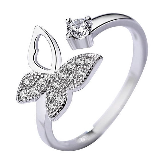 Sterling Silver Butterfly Opening Ring, 925 Silver Korean Style Jewelry for Women, Birthday Gift
