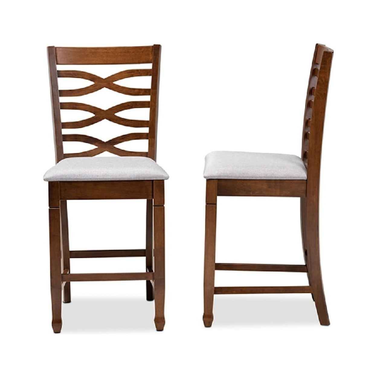 Baxton Studio Lanier Modern and Contemporary Grey Fabric Upholstered Walnut Brown Finished 2-Piece Wood Counter Height